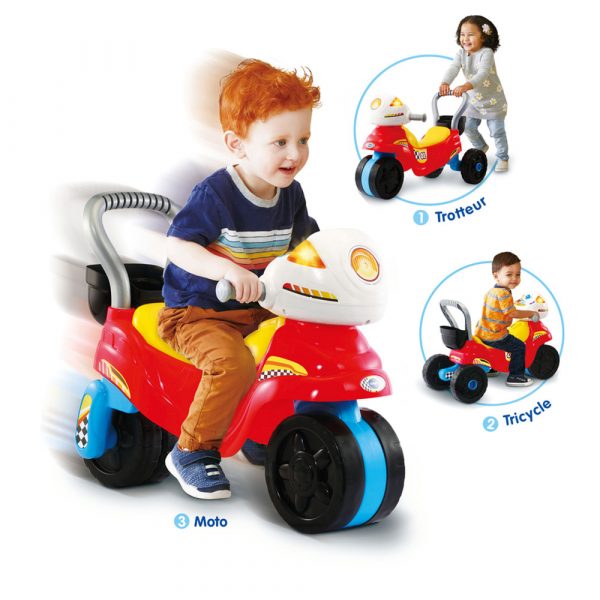 VTech - Trotti Moto 3 en 1 – Trotteur Porteur Moto Enfant pour Apprendre à Marcher / Jouet 12-36 mois – Version FR
