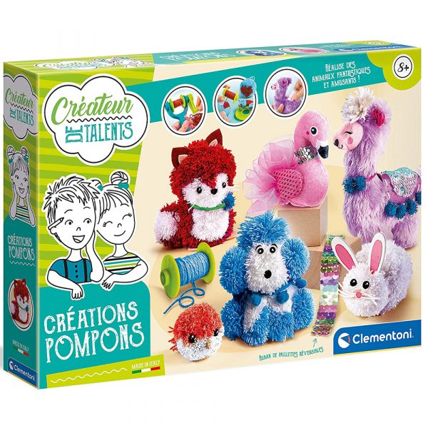 Clementoni- Créateur de Talents-Créations Pompons-kit de Loisir créatif-Version française-fabriqué en Italie, 8 Ans et Plus, 52504, Multicolore