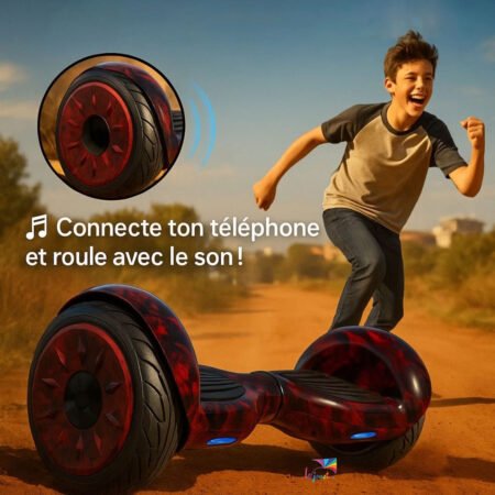 lejouet.ma 14 Nouveau Smart Hoverboard 4×4 Bluetooth 10 pouces graffiti, flamme et carbone