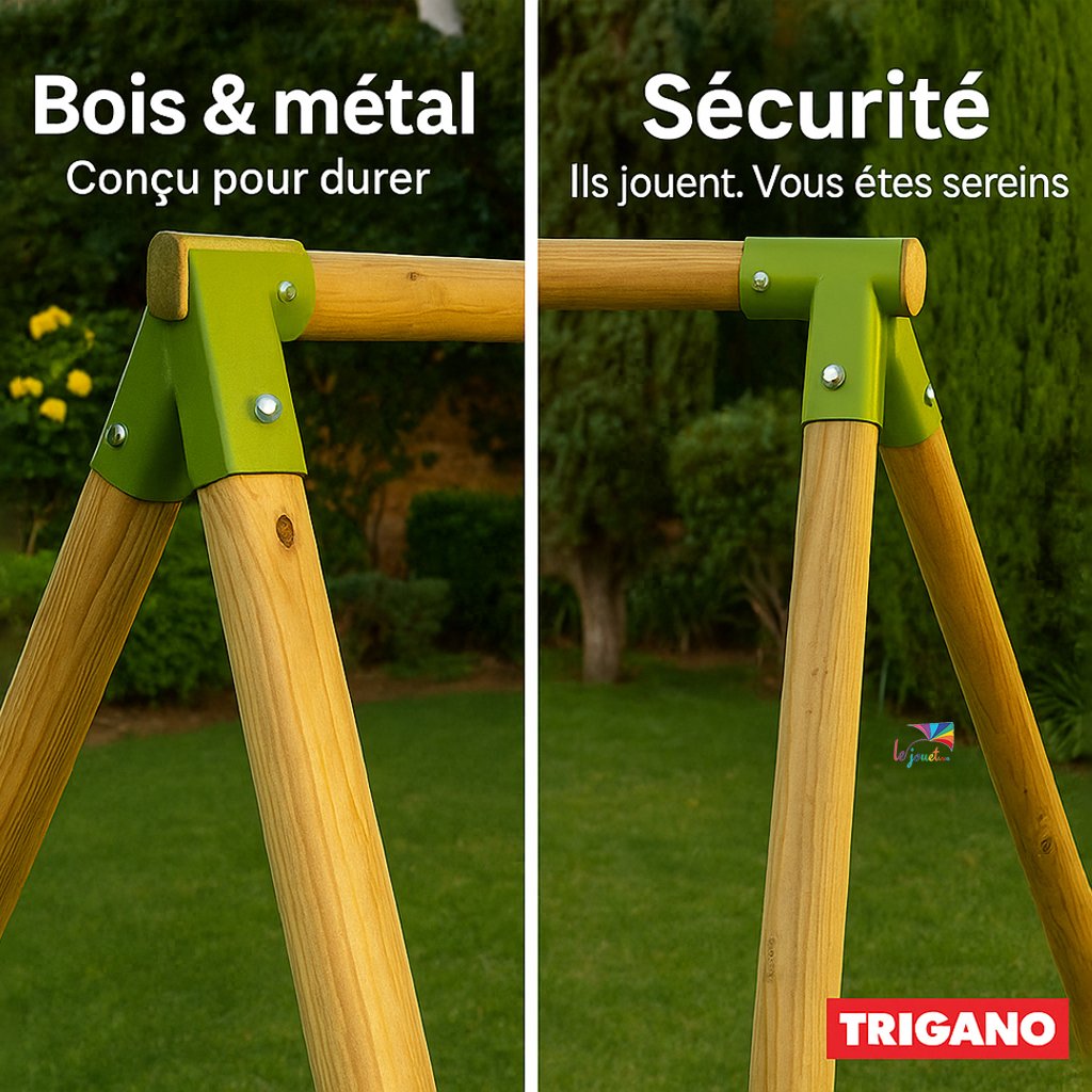 Portique bois et métal - 2,30m - ARROBA TRIGANO - 2 balançoires et 1 toboggan 2,63m - 8 Portique bois et métal - 2,30m - ARROBA TRIGANO - 2 balançoires et 1 toboggan 2,63m - – Image 8