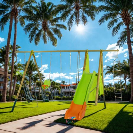 Aire de jeux bois poutre métal Techwood IMPALA Trigano