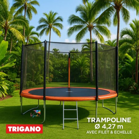 Trampoline avec filet de sécurité et échelle - Trigano Diam 4,27 m