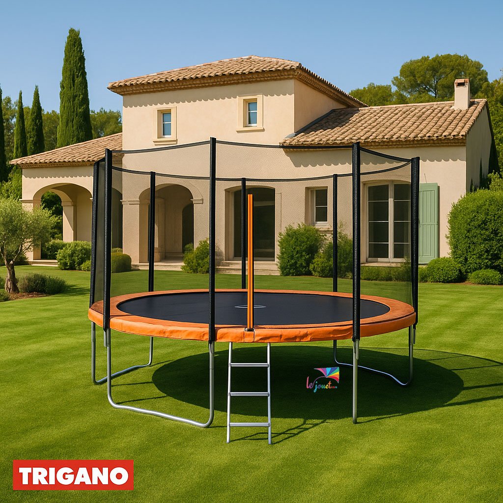+ Trampoline avec filet de sécurité et échelle - Trigano Diam 4,27 m (8) Trampoline avec filet de sécurité et échelle - Trigano Diam 4,27 m
