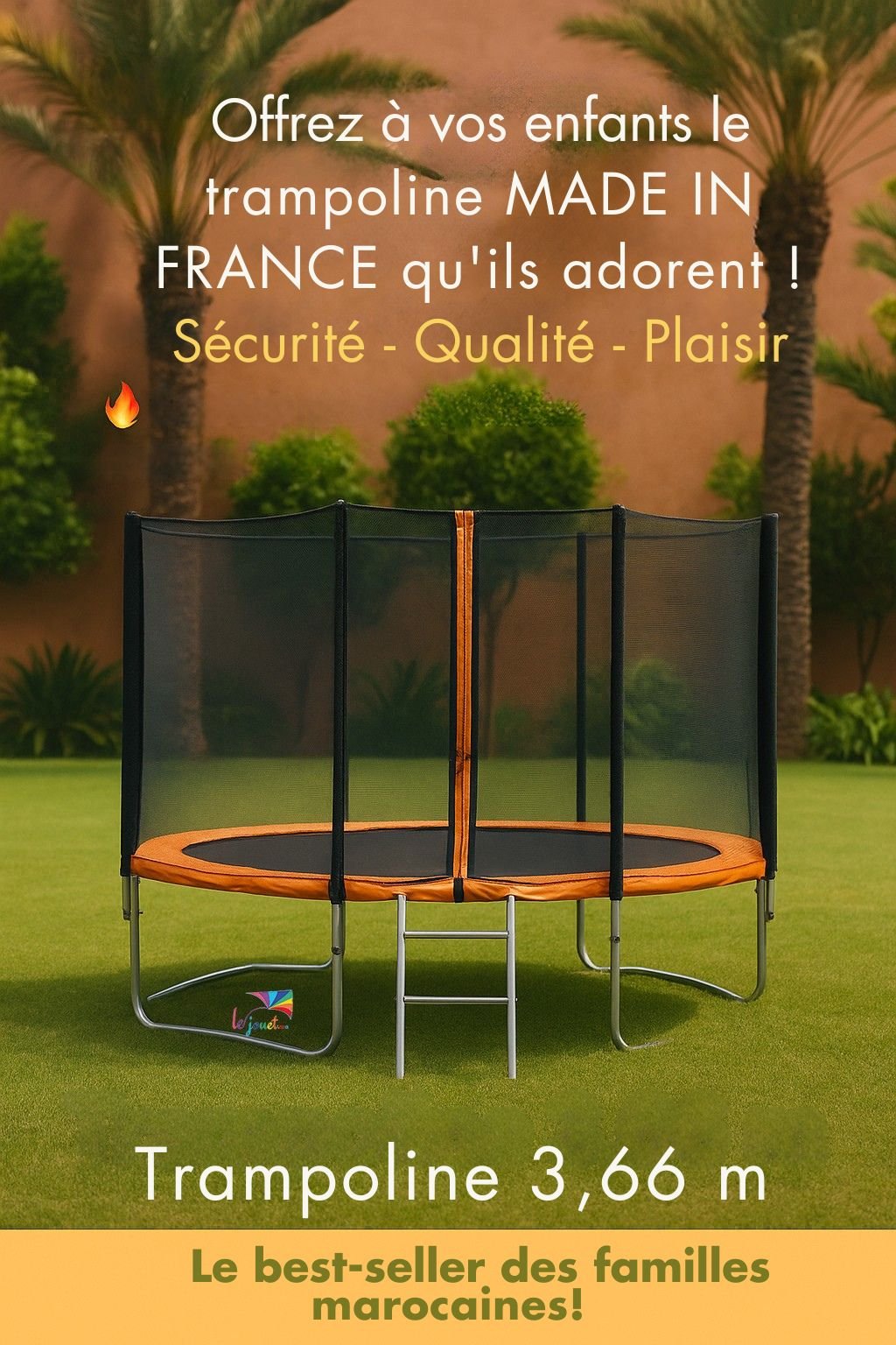 Trampoline Trigano 3.66 m avec filet de sécurité et échelle 8 Trampoline Trigano 3.66 m