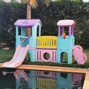 Aire de Jeux Multi-Activités XXL – Toboggan, Passerelle & Cachette
