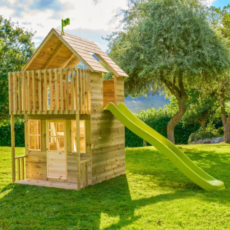 Maisonnette cabane en bois FSC® avec toboggan vert pomme LOFT TP Toys 13 Maisonnette cabane en bois FSC® avec toboggan vert pomme LOFT TP Toys – Image 13