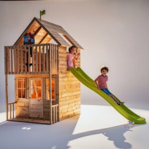 Maisonnette cabane en bois FSC® avec toboggan vert pomme LOFT TP Toys